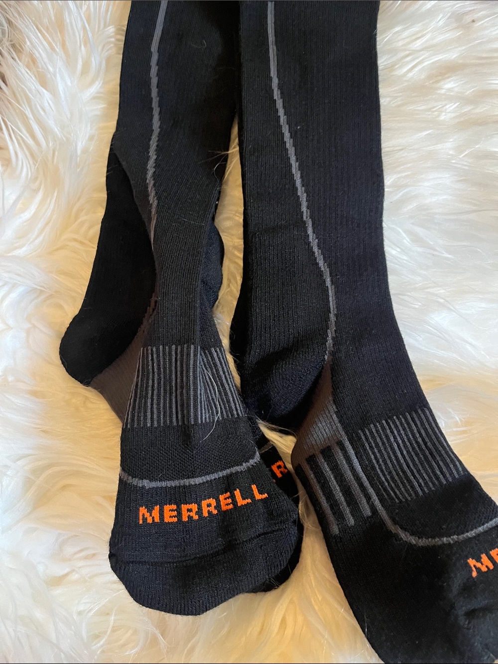 Merrell Black Crew Socks with Gray Accents and Orange Logo2pack